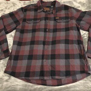 Orvis Men’s Large Heavy Flannel Plaid Shacket – Black Gray Burgundy Button-Up